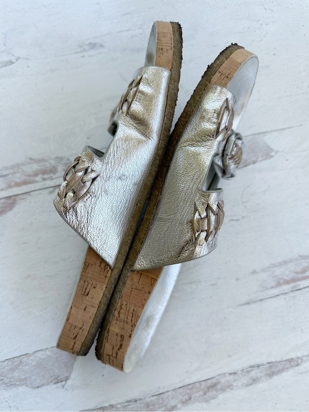 Veronica Beard • Paige Metallic Dual-Buckle Slide Sandals - Picture 2 of 11